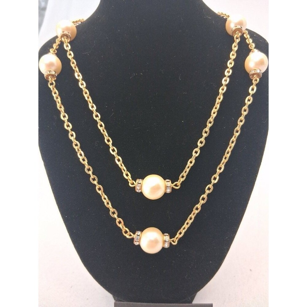 Joan Rivers Classics Collection Gold Chain Faux Pearl Rhinestone Necklace - Picture 5 of 10
